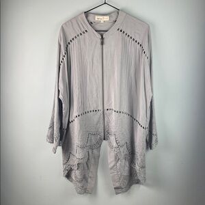 Penelope Rose Gray Embroidered Open Front Cardigan Size M